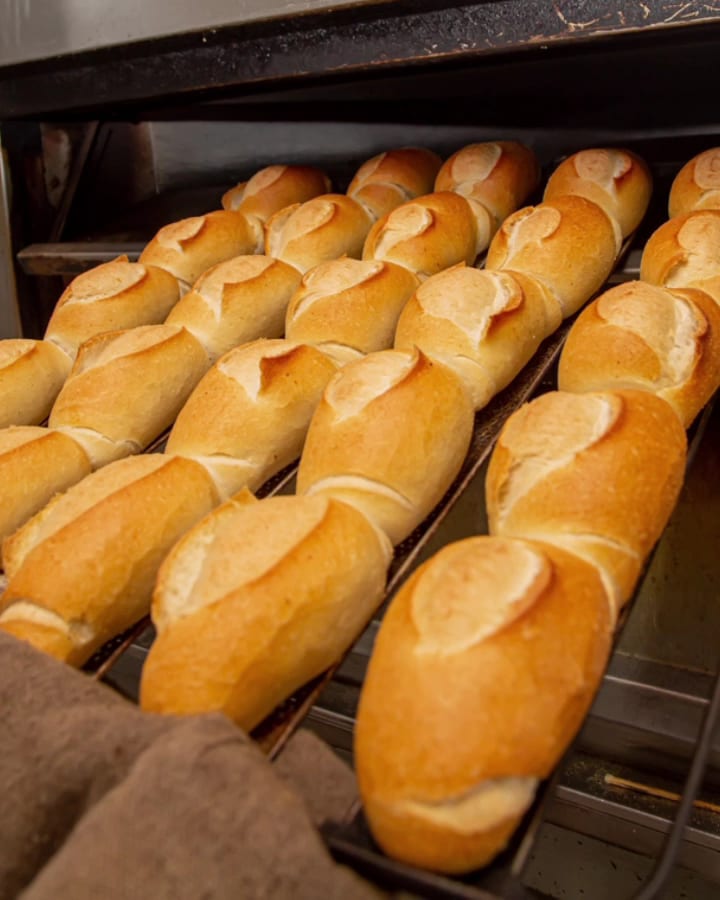 Pães de sal dourados saindo do forno na assadeira