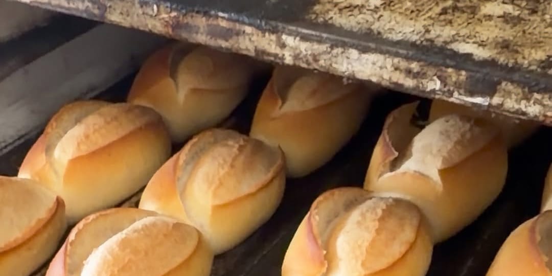 Pães franceses dourados no forno
